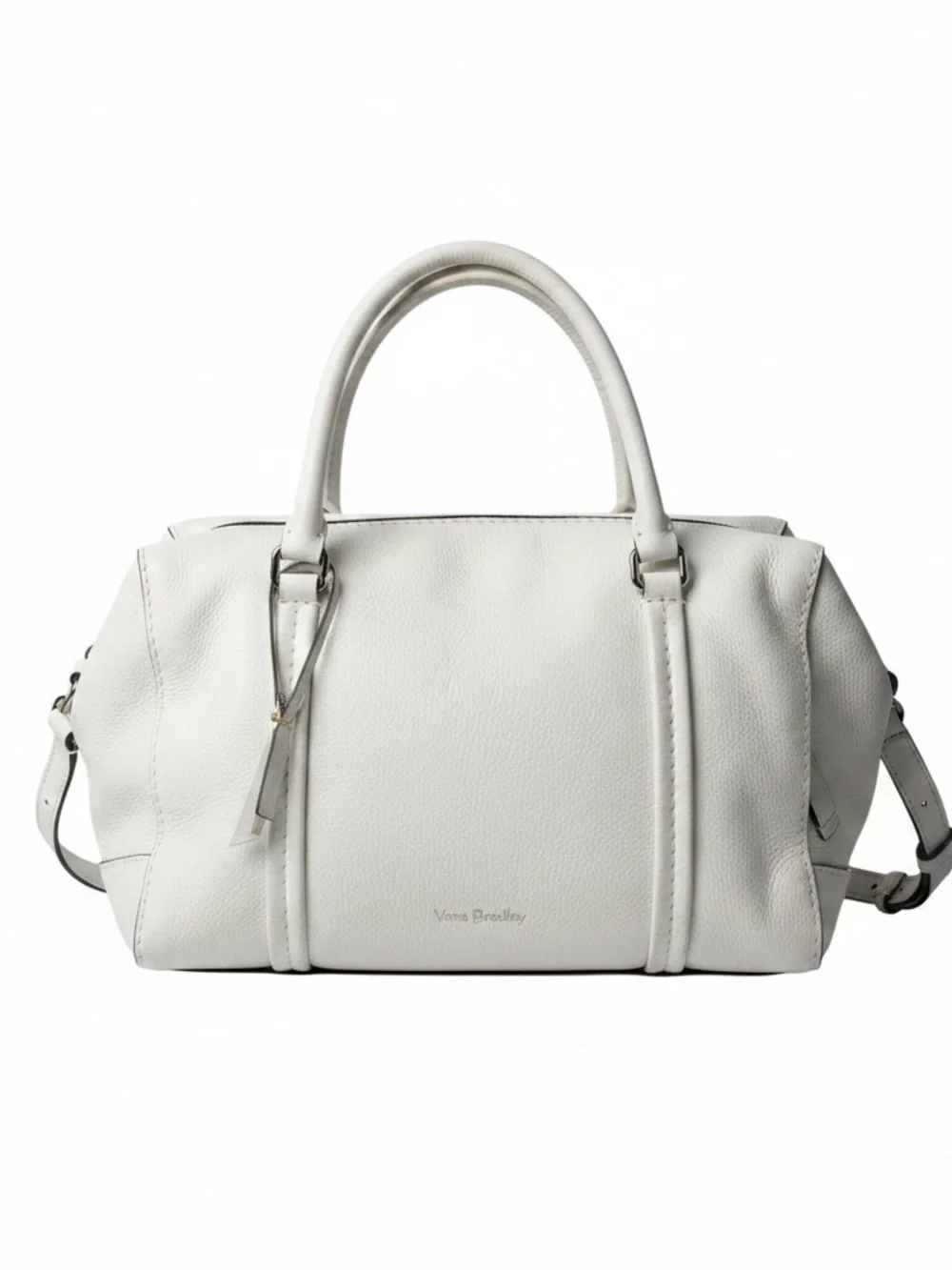 Vera Bradley White Pebbled Leather Satchel with Top Handles